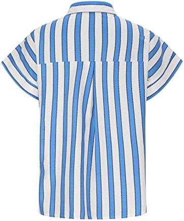 Bayan Çizgili Düğme Aşağı Gömlek, kadın Klasik Fit Cap Sleeve Yaka Bluzlar Moda Testere Dişi Çizgili Gömlek Tops