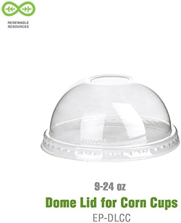 Eko-Ürünler EP-DLCC Yeşil Çizgili Bitki Bazlı Plastik Yenilenebilir ve Kompostlanabilir Kubbe Kapağı, 9-24oz Soğuk