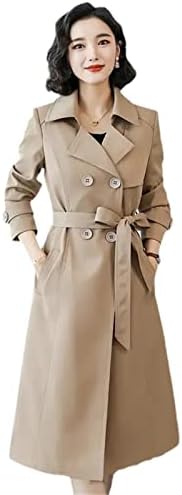 HSQIBAOER Zarif Kadın Rüzgarlık Tarzı Çift Kemer Turn-Aşağı Yaka Uzun Trençkot Sonbahar Büyük Klasik Palto