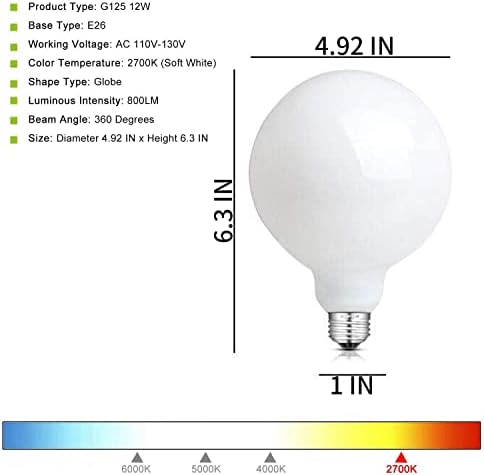 AOMRYOM 12 W Kısılabilir Büyük LED Küre Ampul 80 W Akkor Eşdeğer 800 Lümen 2700 K Yumuşak Beyaz E26 Tabanı, Vintage