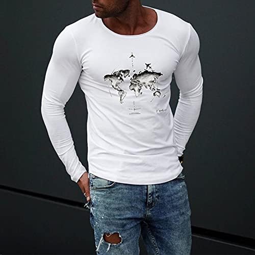 ZDFER T-Shirt Erkekler için Moda Uzun Kollu Kazak Tunik Sonbahar İnce Tee Gömlek Crewneck Casual Baskılı Kazak Tops