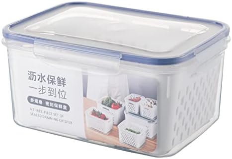Çift Katmanlı Drenaj Sepeti Taze Saklama Kutusu Mutfak Malzemeleri Mühürlü Kutu Plastik Taze Saklama Kutusu Buzdolabı