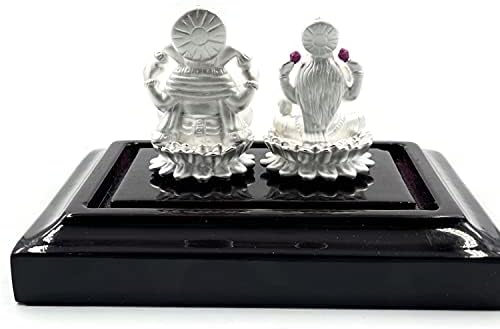 Balaji LLC 999 Saf Gümüş Ganesh ve Lakshmi / Laxmi İdolü / Heykel / Murti (Heykelcik 08)