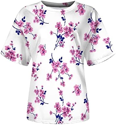 Kadınlar için T Shirt Grafik Vintage Kısa Kollu Crewneck Tops Moda Çiçek Baskı Gömlek Yaz Casual Gevşek Fit Tees