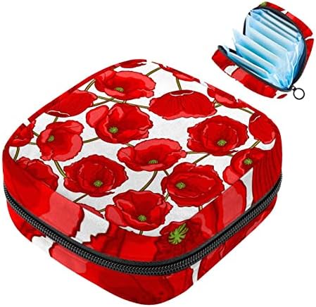 Kırmızı Haşhaş Desen temizlik peçeteleri saklama çantası Taşınabilir Dönem Çantası Kadınlar için Genç Kızlar Regl