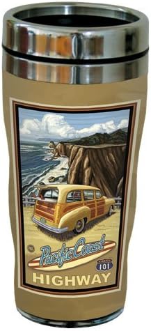 TreeFree Selamlar PCH Woody Sörf Tahtası ile Paul A. Lanquist Vintage Art Sip 'N Go Seyahat Bardağı, Paslanmaz Çelik,