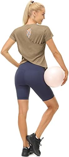 ıcyzone Kadınlar için Kısa Kollu Egzersiz Tops, aç Geri Atletik Spor T Shirt, Yüksek Boyun Koşu Yoga Tees